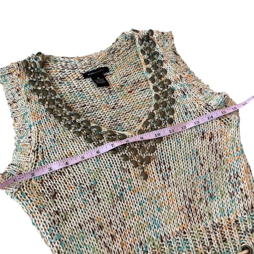 BCBGMAXAZRIA Y2K Beaded V-Neck Space Dye Knit Mini Dress Multi Color M Boho - Picture 10 of 11